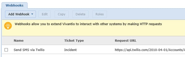 Vivantio SMS webhooks