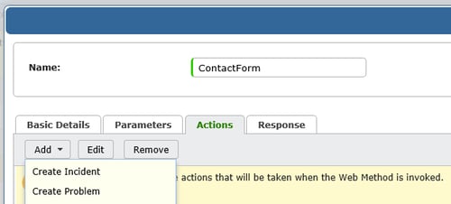 screenshot of vivantio add web method actions 