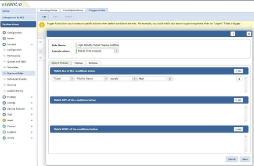 screenshot of trigger rule set up